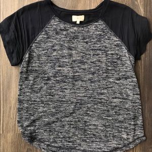 Navy blue, casual tee.